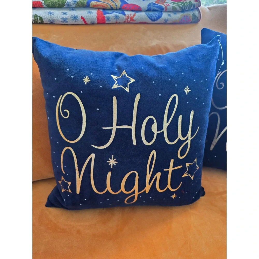 Koppers Home O‎ Holy Night Navy Blue Gold Foil Velvet Christmas Pillows Set of 2